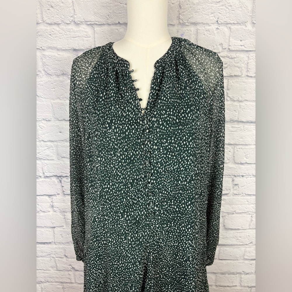 JOIE Green & White Arctic Animal Print Chiffon Balloon Sleeve Dress size Large - Picture 3 of 8